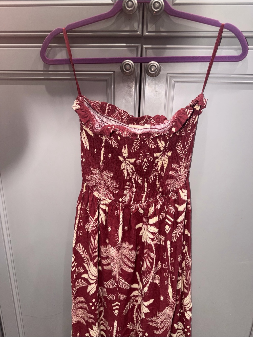 Monteau LA linen blend tropical palm treeStrapless Maxi Dress size med - Picture 3 of 7